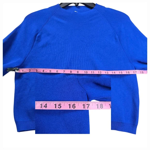 COS Large Cropped Knitted Mock-Neck Top Bright Blue Long-Sleeve Stretch - Picture 10 of 11